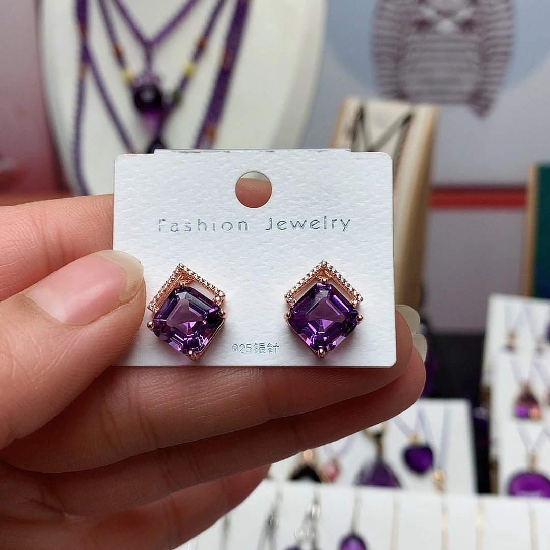 紫晶耳饰银S925镶嵌风*子设计款