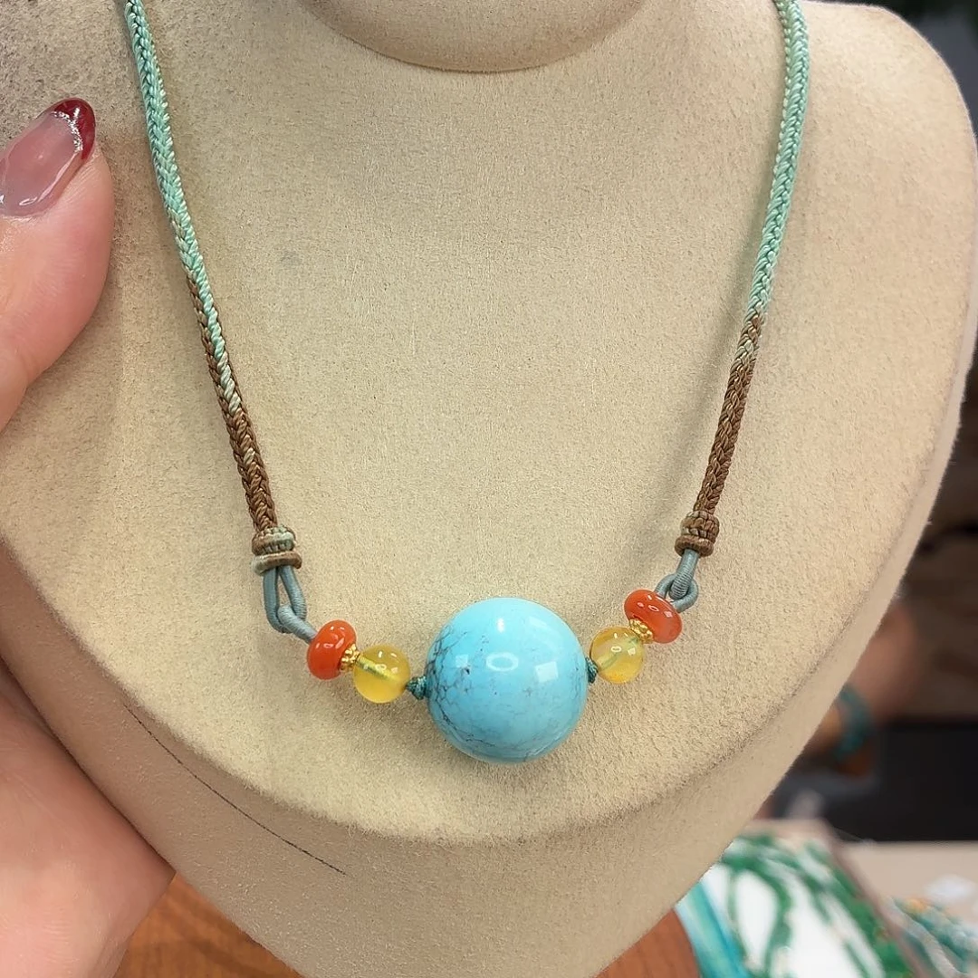 绿松石银S925镀金镶嵌颈饰