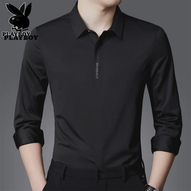 花花公子长袖衬衫男士高级感寸衣服2025年春季新款潮牌休