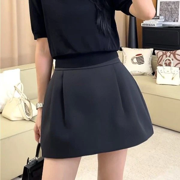 ”万能半裙“纯色褶皱半身裙简约百搭款显瘦A字裙小黑裙短裙裤子