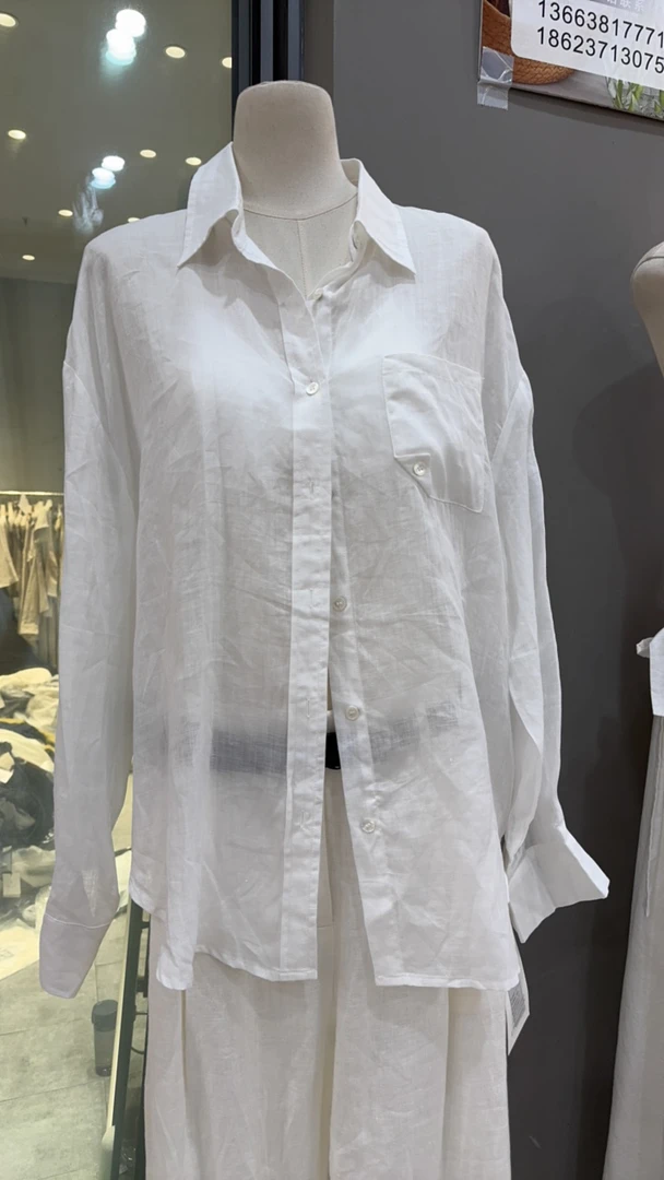 夏季亚麻露背衬衣