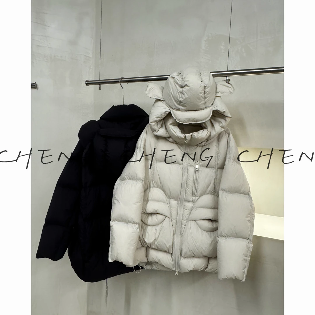 【CB-J-TT羽绒服-6286】雷锋帽可脱卸羽绒服女2024加厚宽松保暖外套