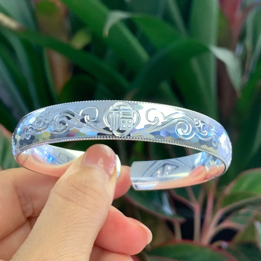 足银手镯 妈妈款吉祥如意足银福字手镯 送妈妈送长辈