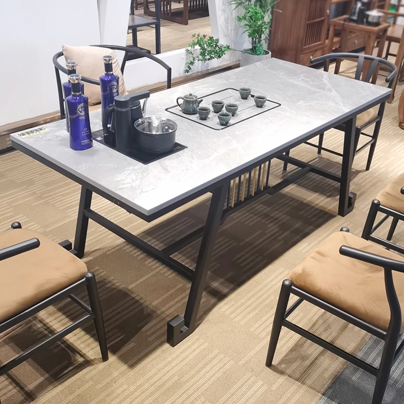 现代岩板茶台家用禅意泡茶书桌办公一体轻奢办公室功夫茶桌椅组合