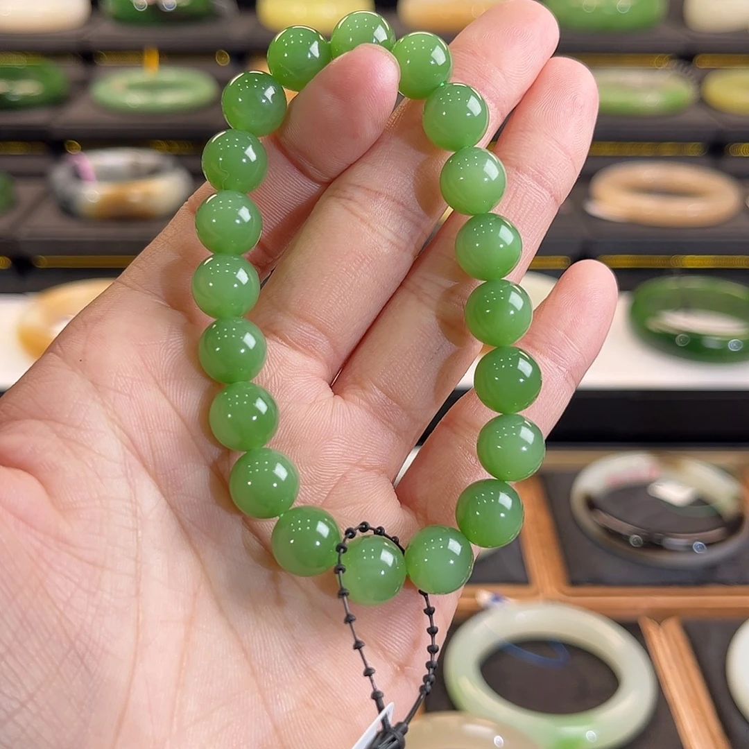 和田玉未镶嵌手镯冰阳绿约10