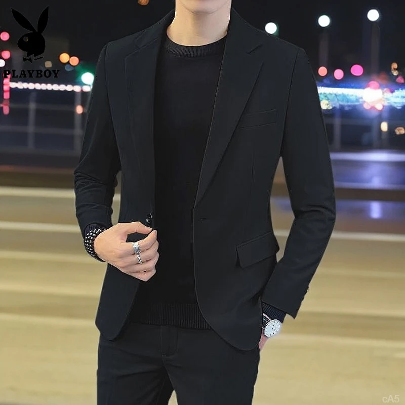 花花公子正装小西装外套衣服黑色西服套装男士休闲流上冬季潮修身