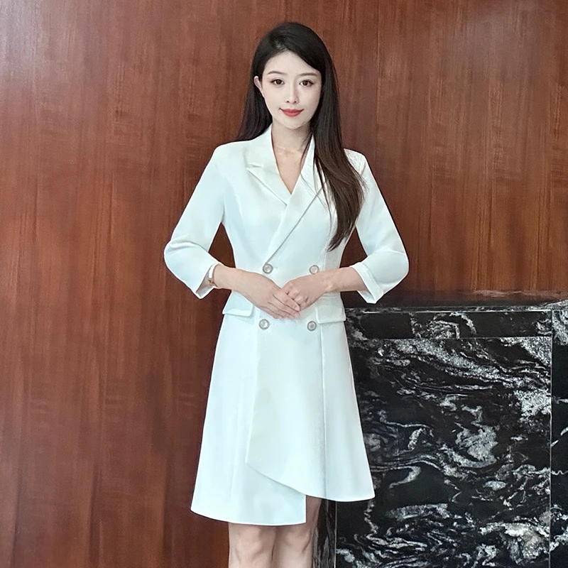 白色西装裙连衣裙案场客服高级接待职业装气质播音主持人LYQ265