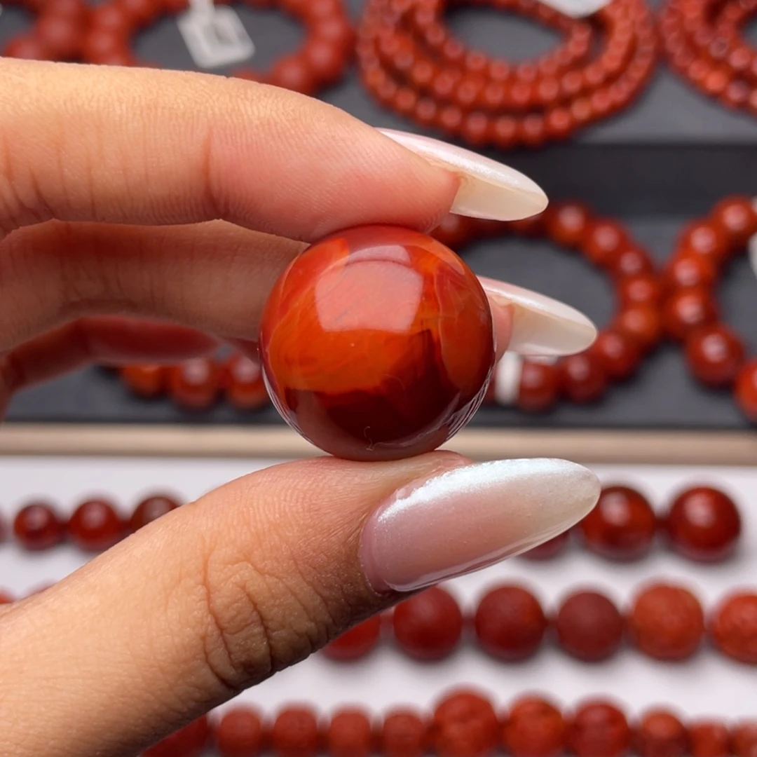 南红玛瑙未镶嵌手串Y22mm牛血火焰单珠