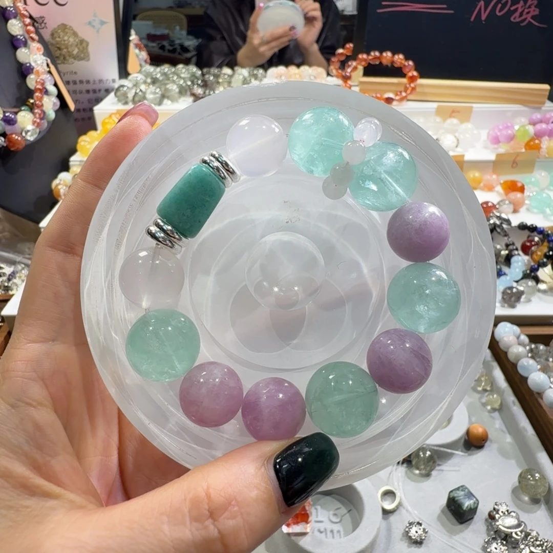 水晶未镶嵌手串紫锂辉薄荷曼波绿萤石手串