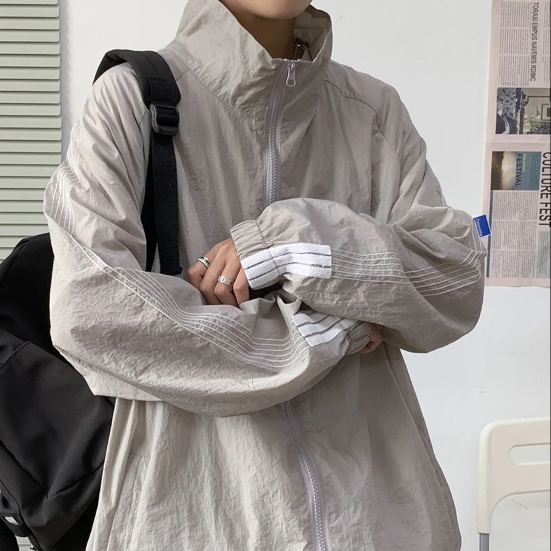 KONITIHA 夏季情侣立领防晒服外套休闲户外运动条纹防晒衣潮F3039