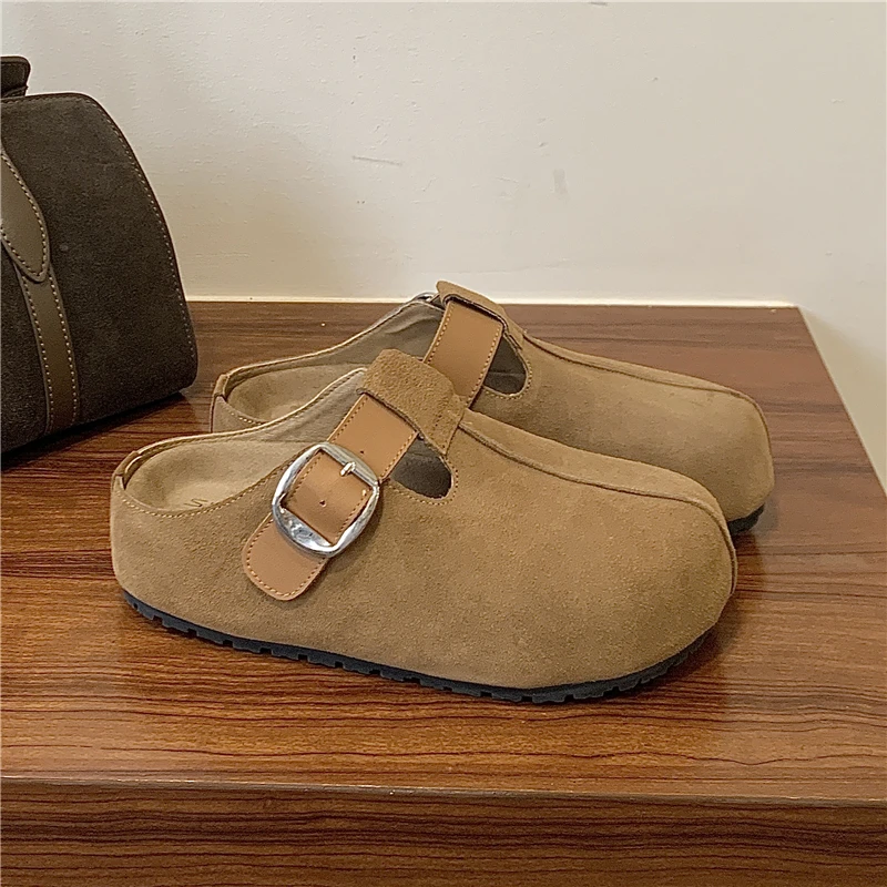 首谷SHOUGU包头勃肯鞋女2025冬季新款厚底外穿懒人一脚蹬半拖鞋