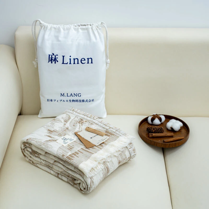 【京会社】高端棉麻流苏盖毯 乌夜啼