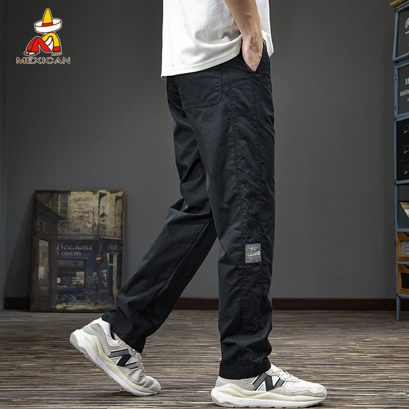 Mexican/稻草人夏季宽松休闲直筒裤男款潮流百搭裤子大码工装长裤