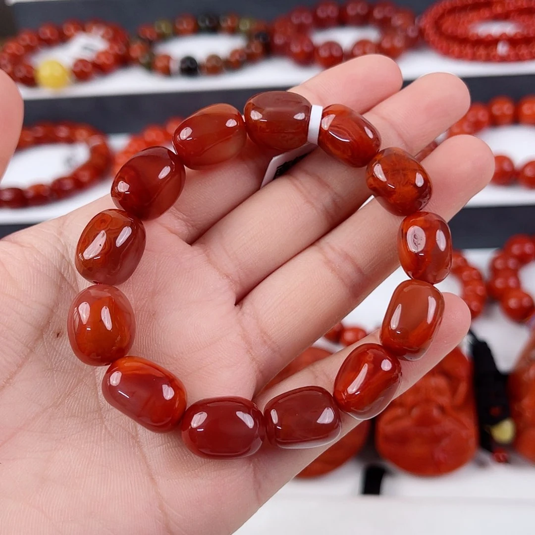 手串未镶嵌南红玛瑙瓦西牛血红随形单圈11-12mm