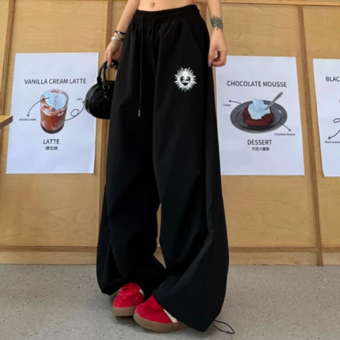 HM香蕉裤降落伞美式褶皱阔腿工装裤女冰丝速干松紧高腰街头长裤