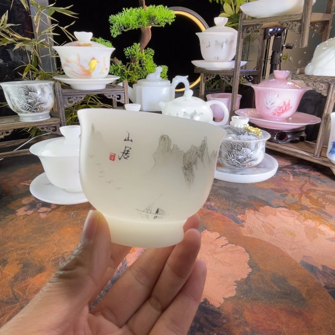 冰晶璞玉素烧水墨山居压手杯120ml