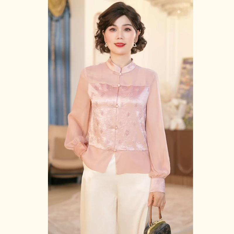 2025新款春夏妈妈装薄款时尚气质衬衫套装女装衬衫开衫洋气上衣
