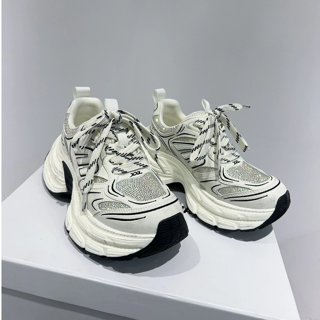 2025超火老爹鞋银色春季新款水钻小个子百搭增高厚底运动休闲鞋女