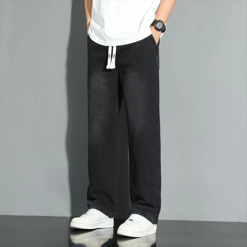 宽松直筒黑色牛仔裤2025春季新款美式复古男士阔腿休闲牛仔长裤