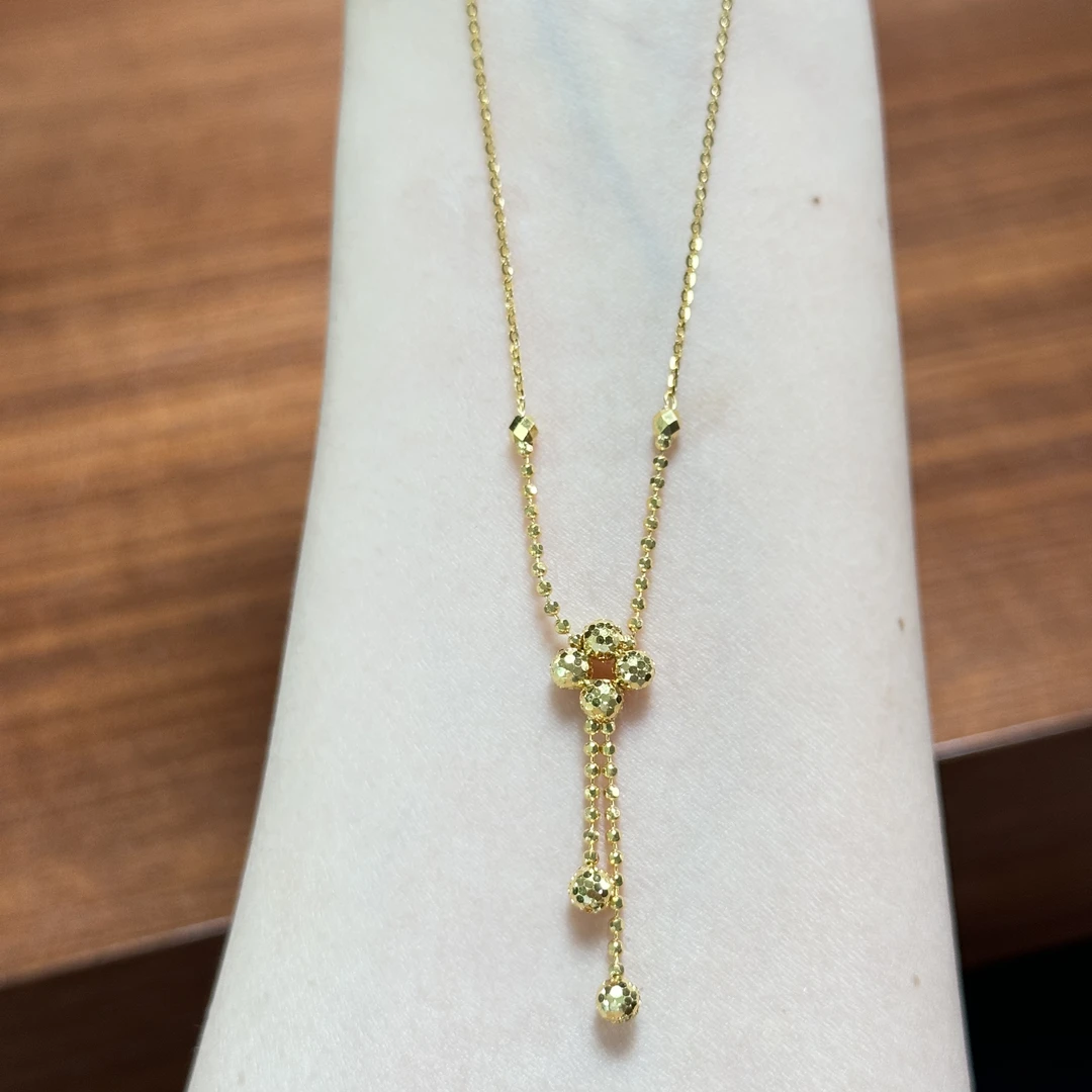 X【四叶草流苏套链】足金999精工5G