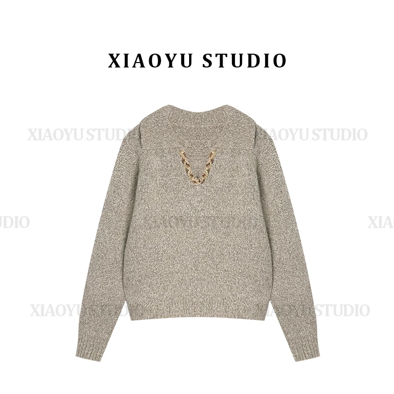 欧货复古时尚气质翻领高级感针织衫毛衣女上衣