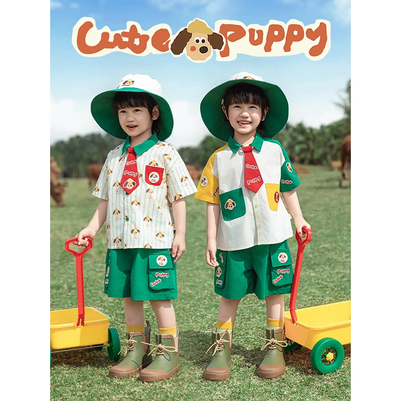 幼悠夏二波 萌宠运动会 绣标水洗棉清爽短袖衬衫N6161 N6164