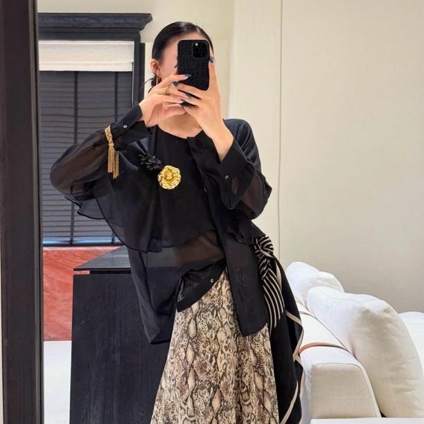 Vane｜高光剪裁！真丝巴黎黑浪漫优雅披肩/斗篷式衬衫～