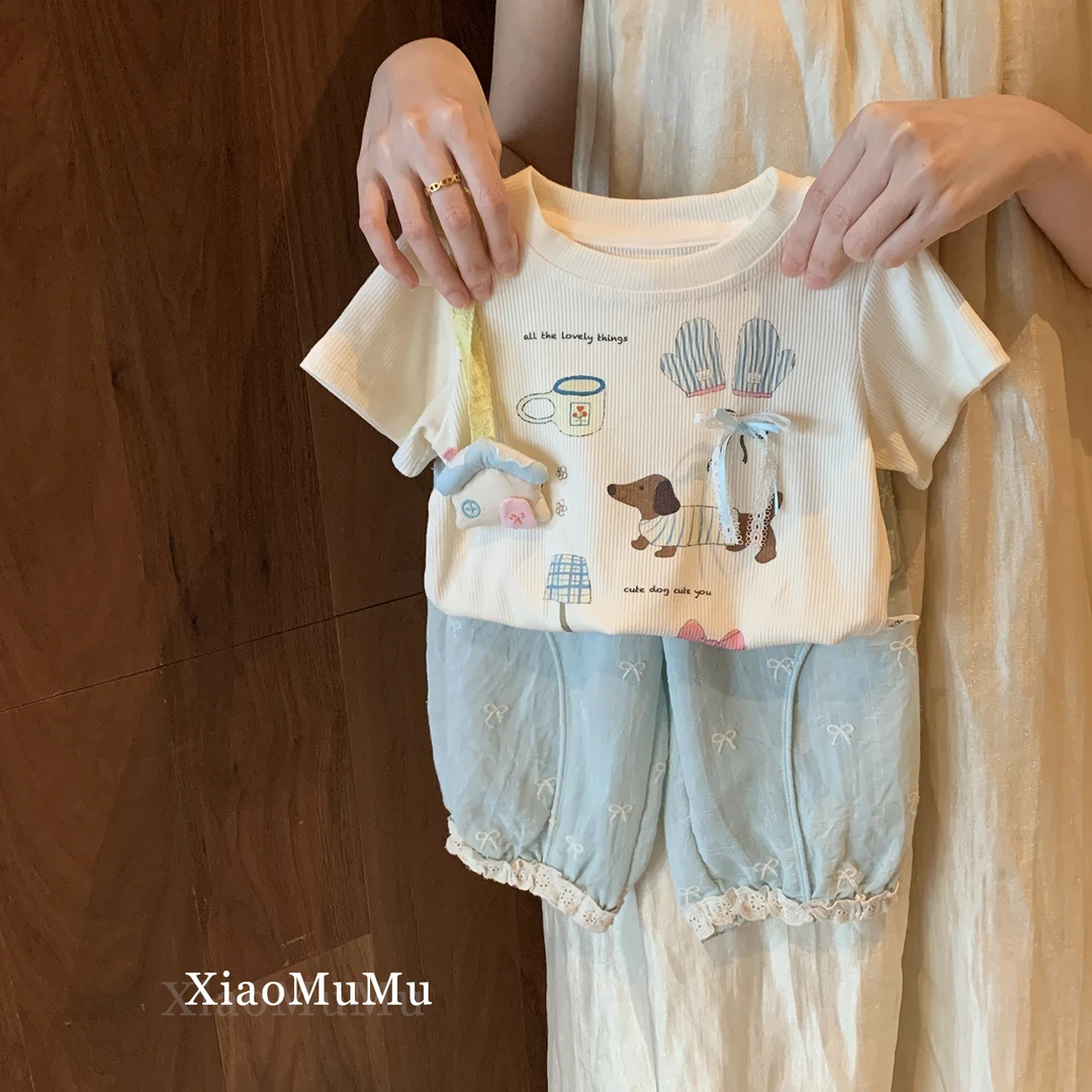 【现货】女童洋气套装2025夏装小童女宝宝幼儿园短袖防蚊裤两件套