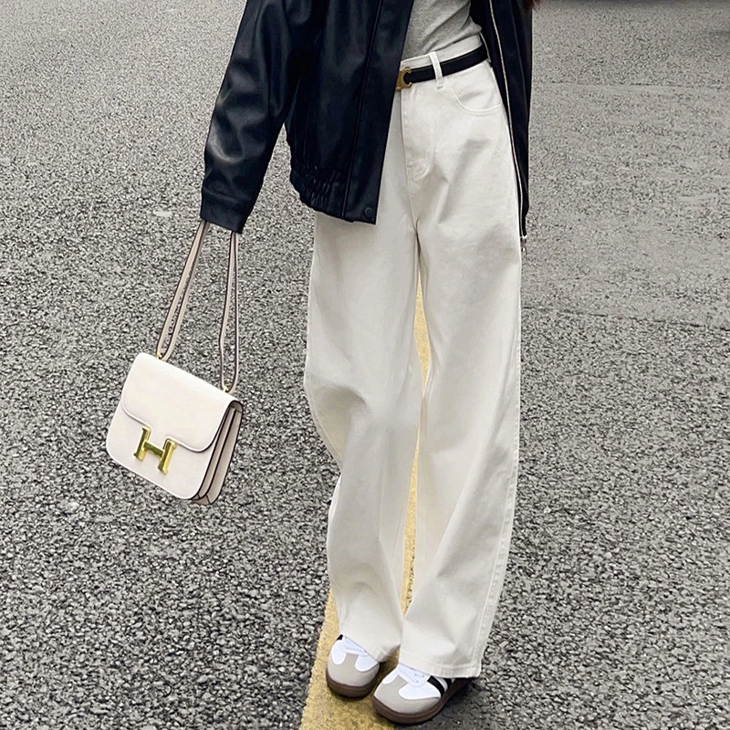 白色直筒牛仔裤2025年新款显瘦垂感夏日慵懒风高腰拖地女阔腿裤子