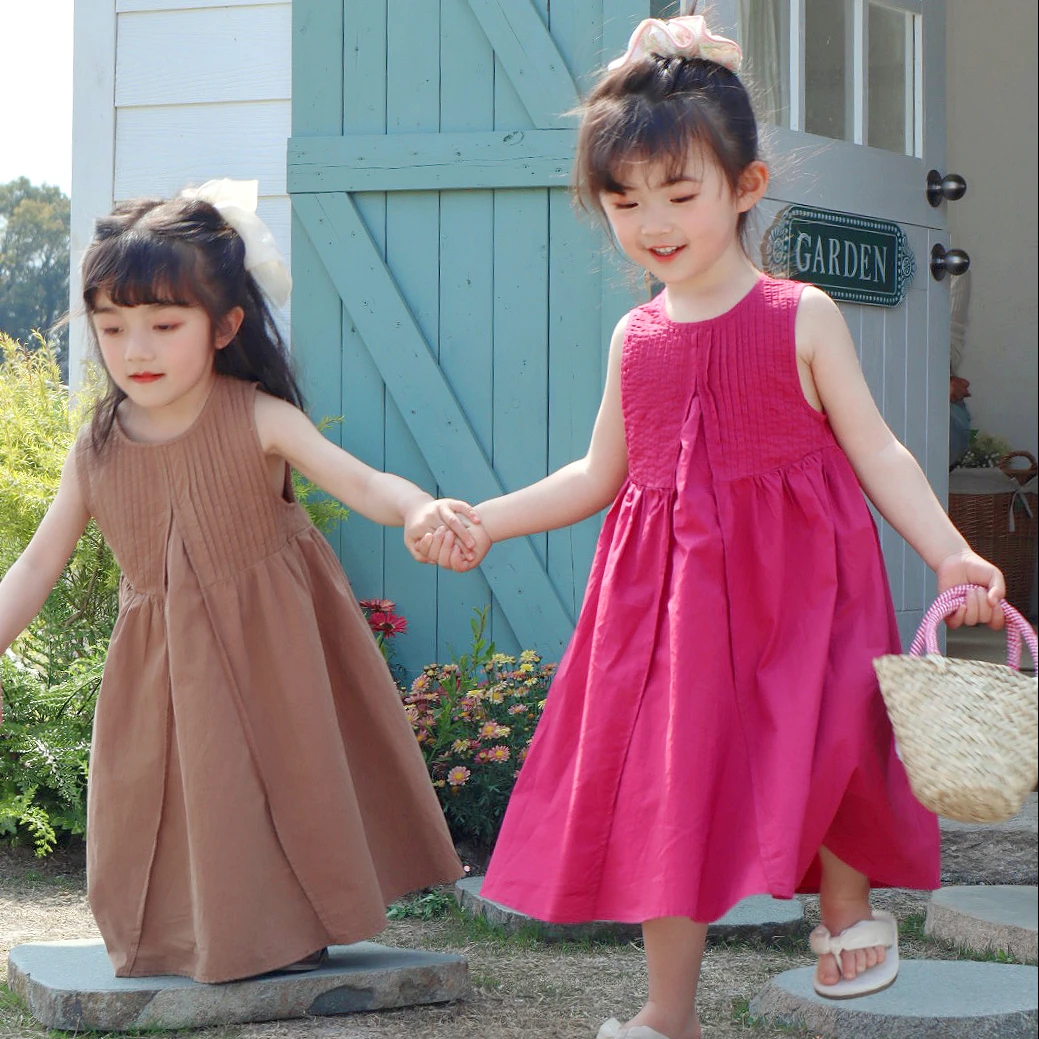 秘密花园2025夏季夏季甜美无袖压皱背心连衣裙620158