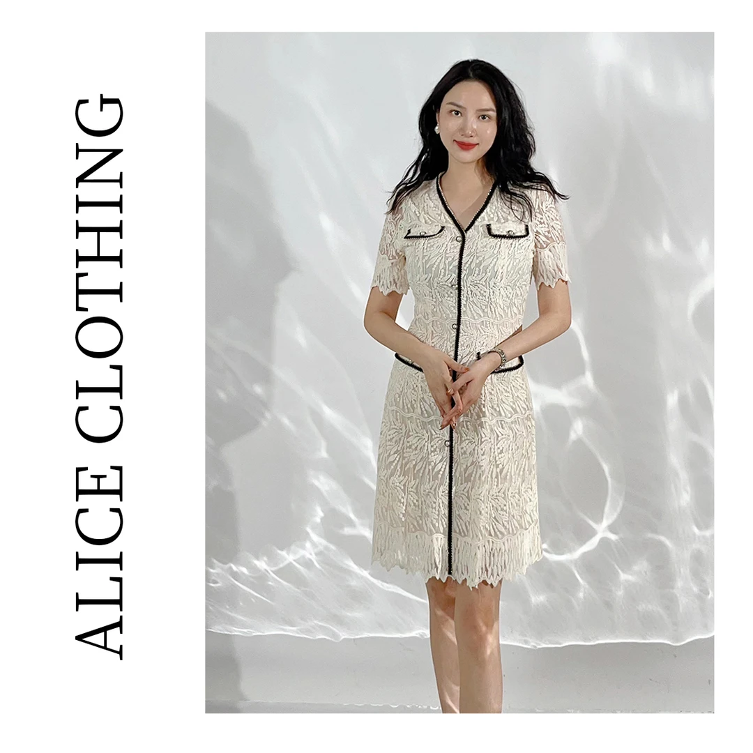 2【ALICE “约会小香”优雅连衣裙】华美蕾丝 拼色编织 S1031371W