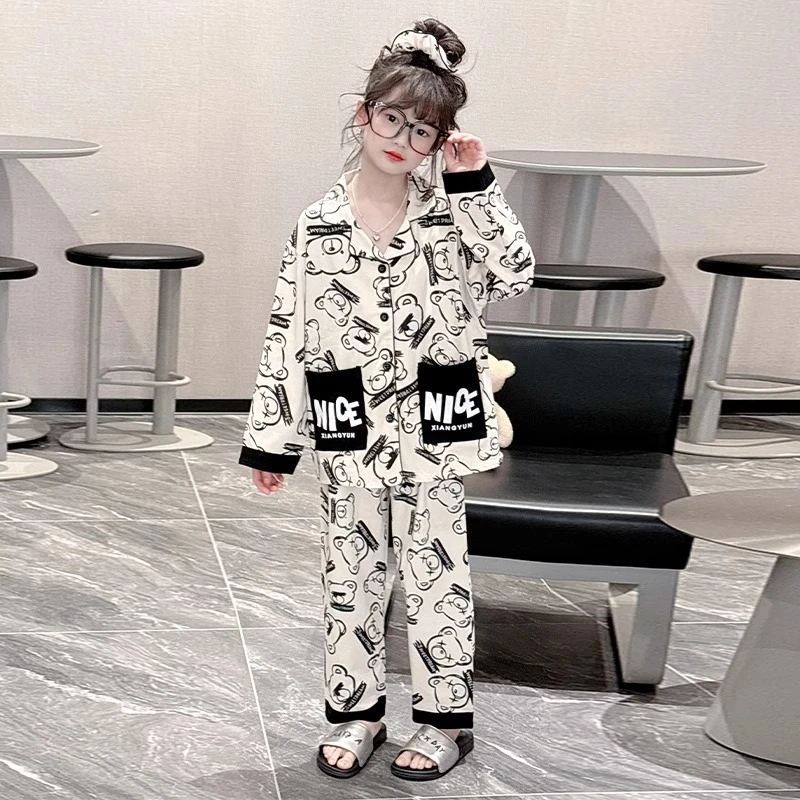女童睡衣春秋2025新款儿童纯棉长袖家居服初中生卡通女孩居家套装