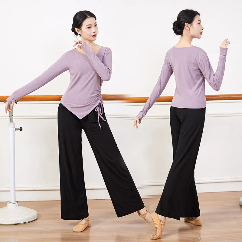 现代舞舞蹈服女套装手指套练功服直筒舞蹈阔腿裤古典舞服显瘦新款