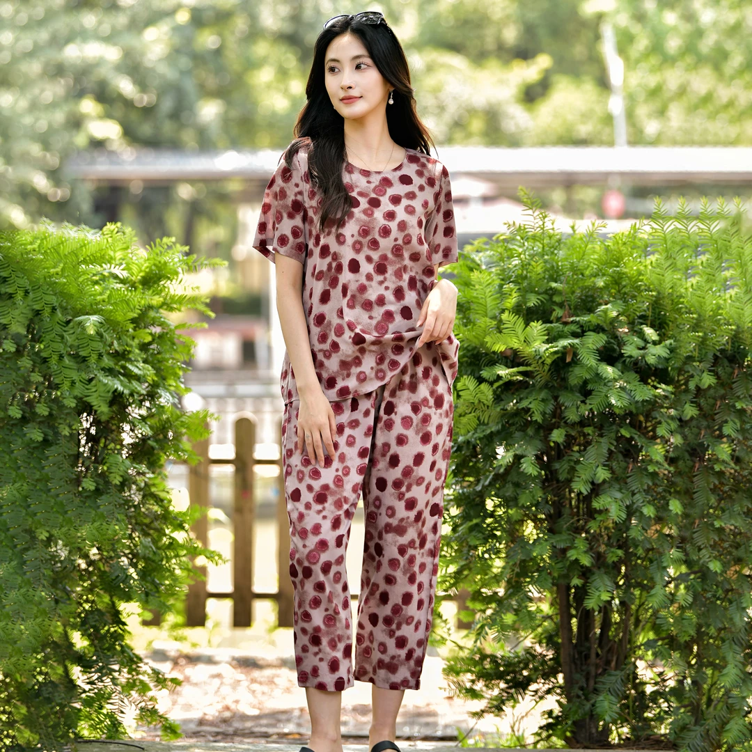 棉绸套装女2025夏季新款休闲人造棉绵绸宽松时尚外穿家居两件套