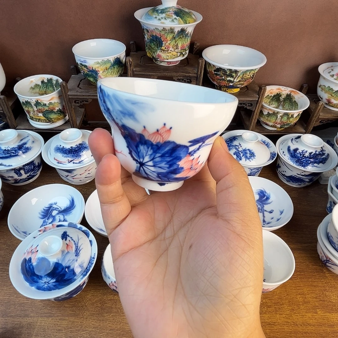 忠意堂釉下彩荷花鱼