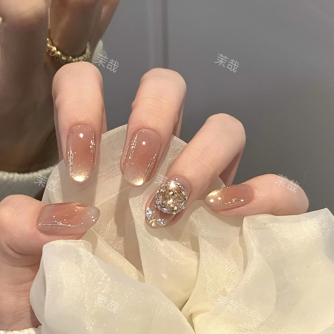 茉哉【香槟玫瑰】【10甲/12甲】纯手工定制美甲可拆卸穿戴甲A3347 JY