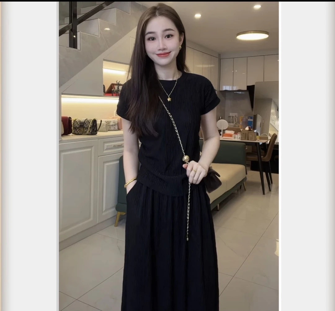 1【上衣+半身裙】夏季新款休闲套装女简约洋气宽松气质显瘦两件套