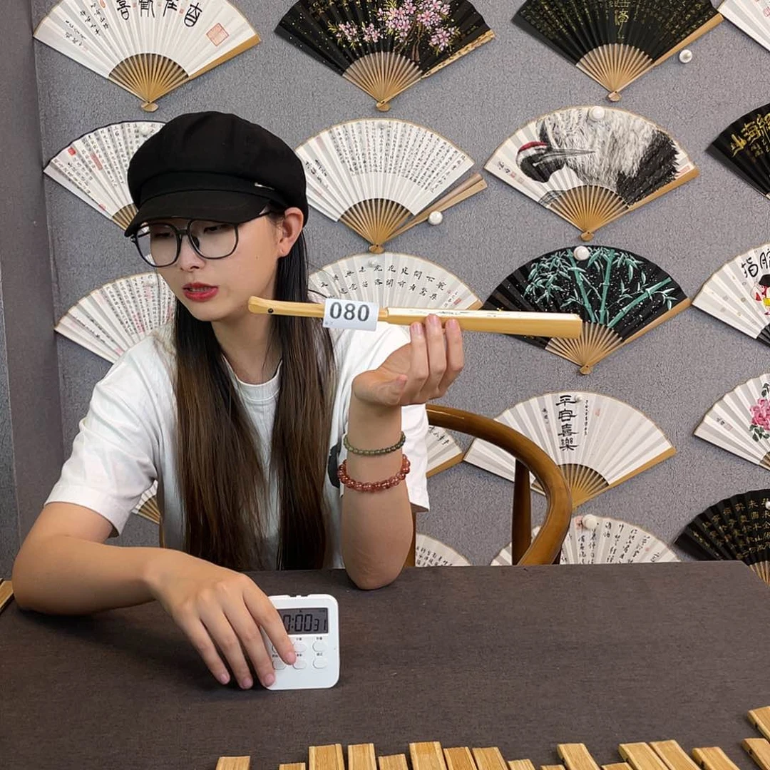 国画95寸玉竹-纯手绘-文玩扇骨（默认粘好）编码080