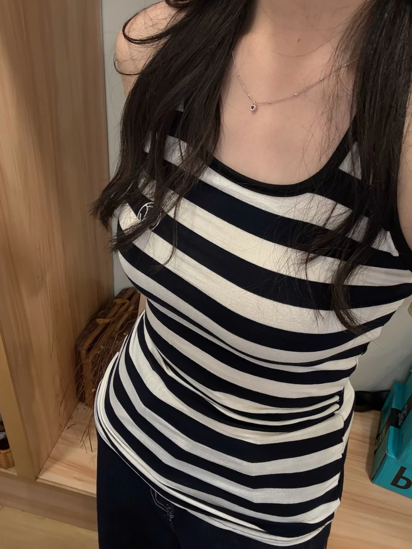 【dd】自留 黑白条纹挂脖吊带