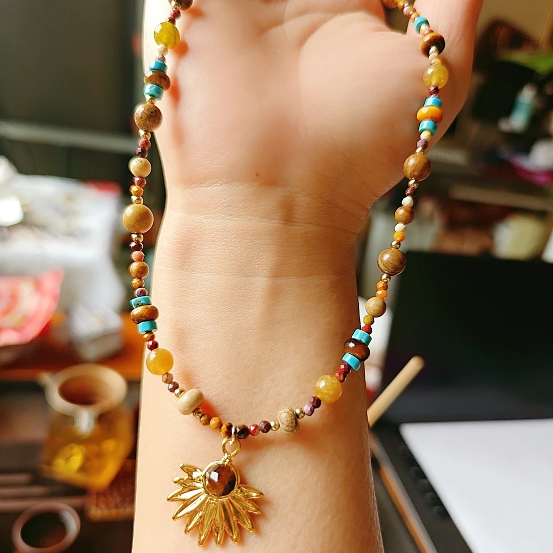 铜合金项链 串珠项链高级感配饰品太阳吊坠钛钢女项链简约锁骨链