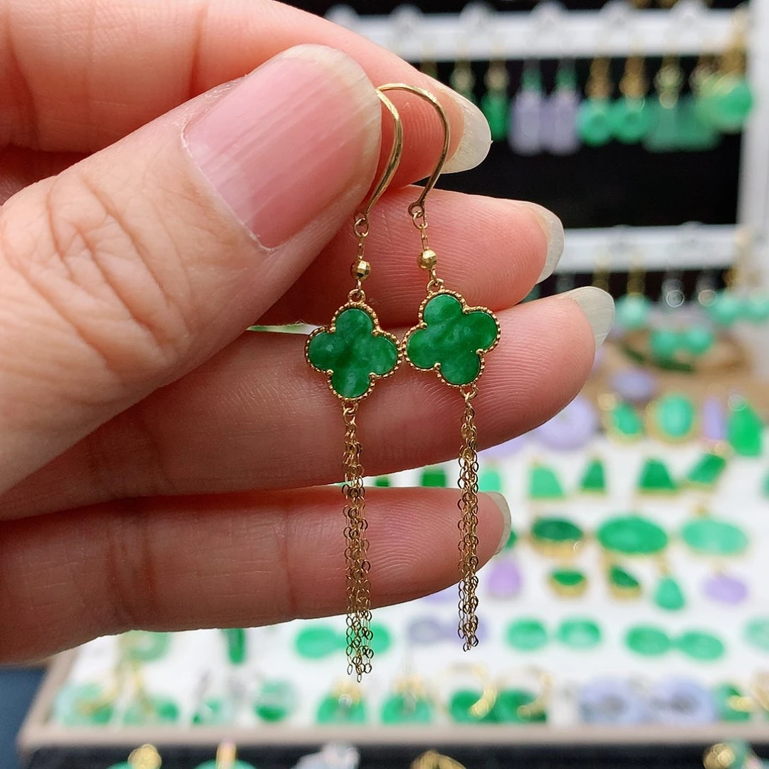 翡翠耳饰18K金镶嵌的