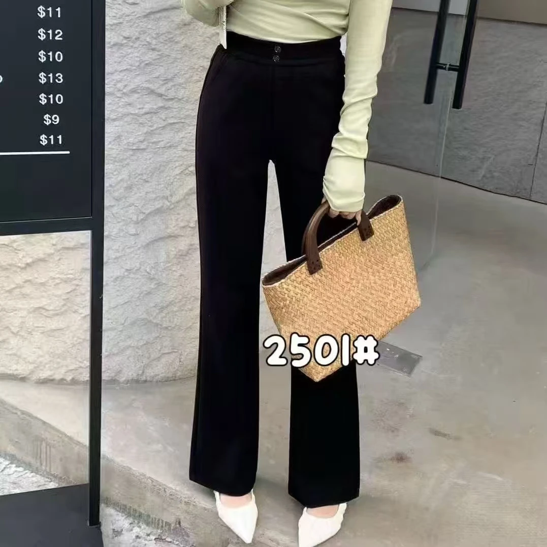 秋款时尚高腰微喇裤时装窄版显瘦2501款
