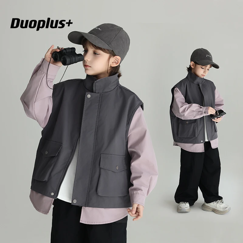 多加潮牌童装男童外套假两件上衣2025春装新款儿童韩版帅气长袖