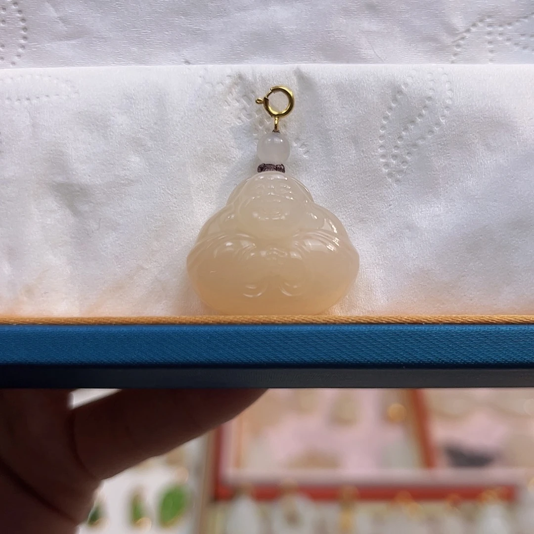 和田玉18K金镶嵌吊坠(不含链)