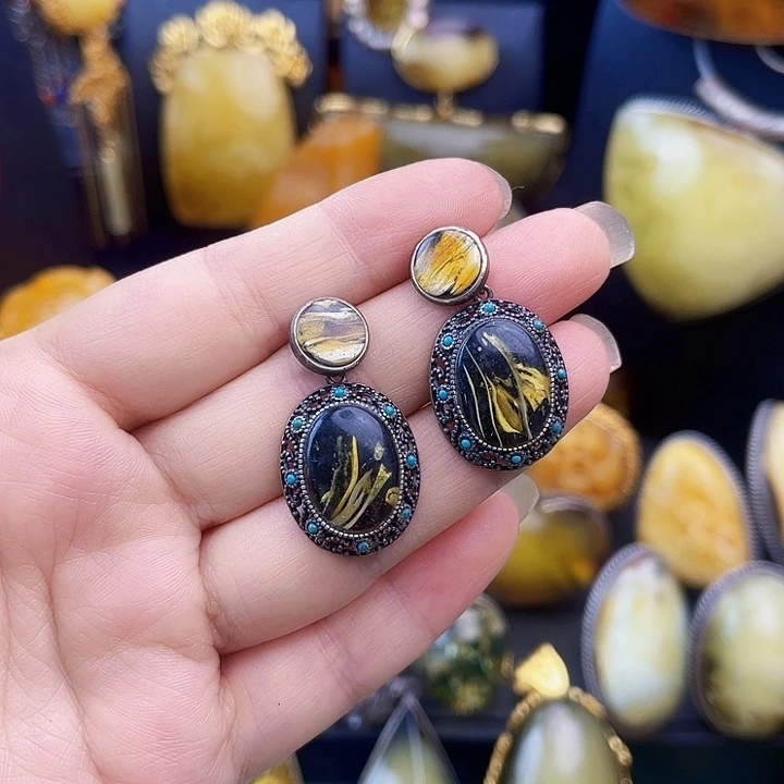 琥珀银S925镶嵌裸石