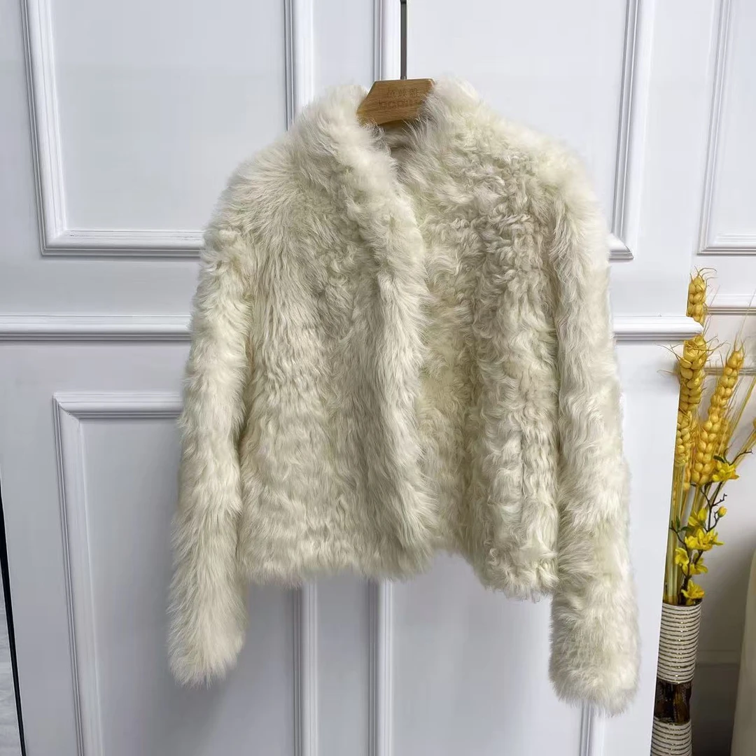 MOMO托斯卡纳羊卷毛小立领廓形气质皮草外套54145