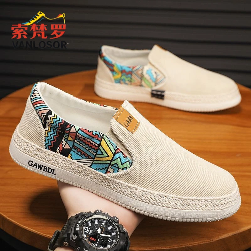 夏季老北京布鞋男士2025新款运动休闲帆布鞋男款千层底渔夫一脚蹬