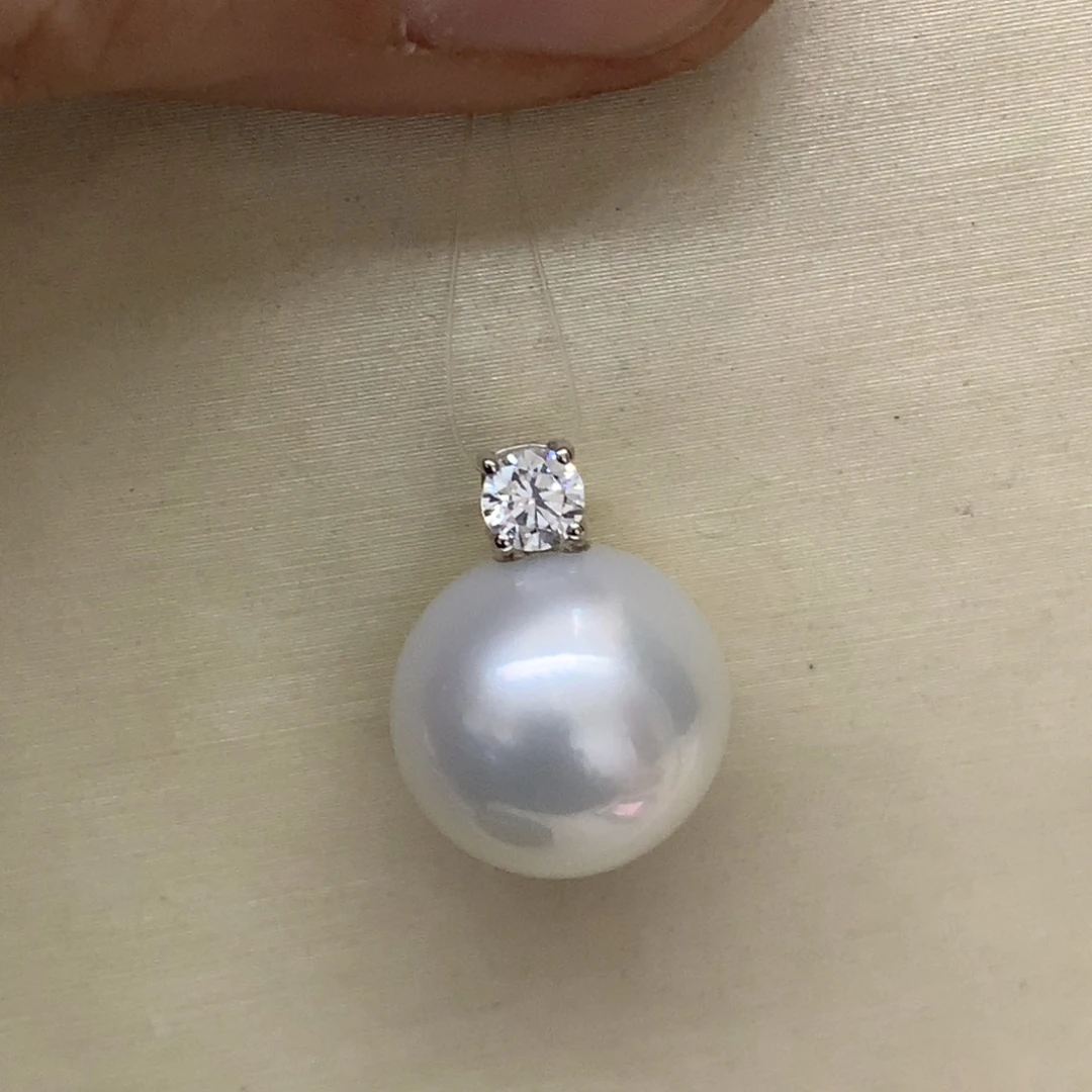 18K金镶嵌颈饰海水珍珠12-13澳白戴妃吊坠