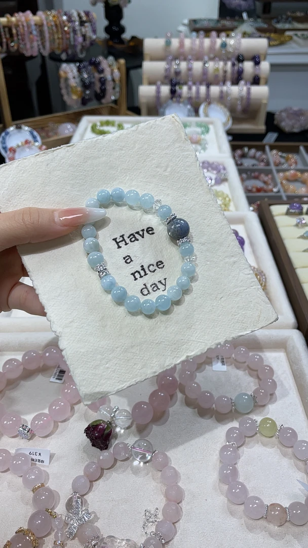 【星海 耶耶原创设计】天然海蓝宝石+蓝晶石女士单圈手串