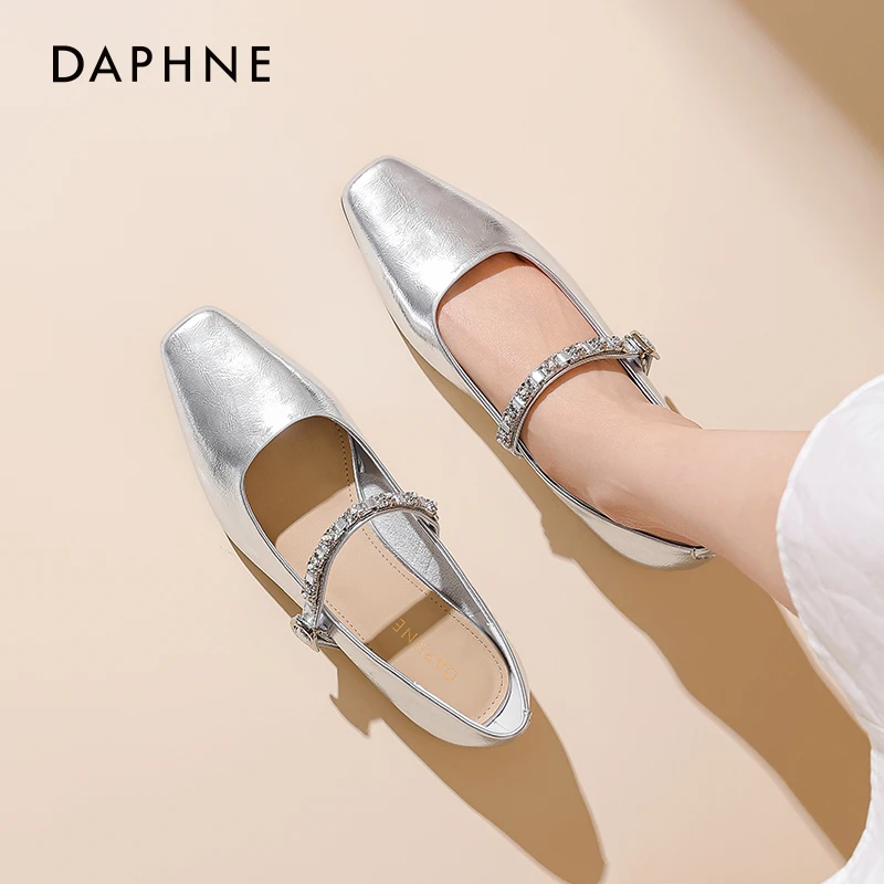 达芙妮银色单鞋女2025新款夏季玛丽珍鞋浅口低跟单鞋女ZC